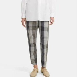 Theory‎ Easy Cargo Pant in Plaid Cotton Silk Multi Women's Size Medium